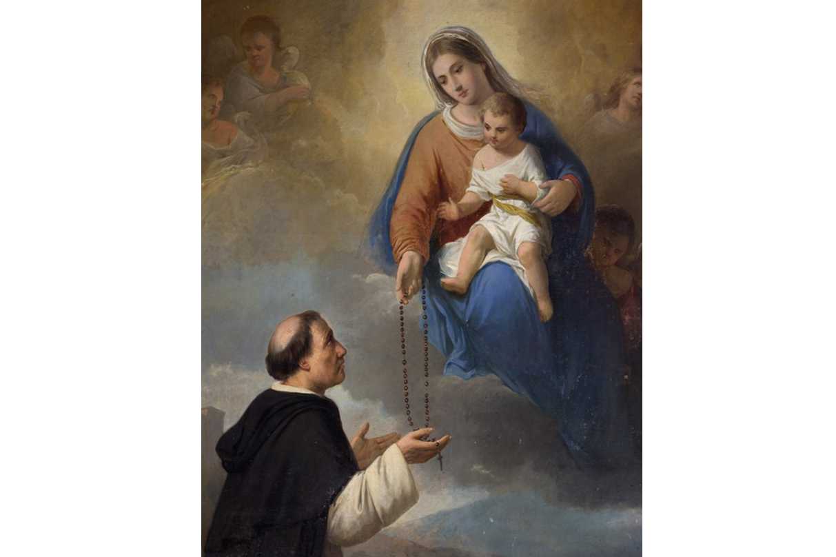 Schilderij Maria met rozenkrans en Dominicus - Joseph Meganck, 1878