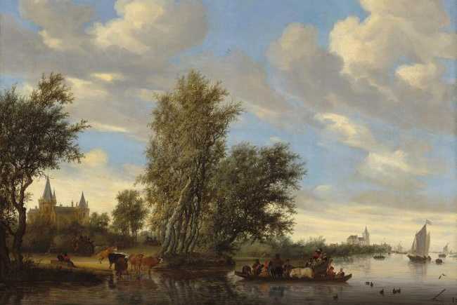 Schilderij Salomon van Ruysdael, Rivierlandschap met Herwen en Aertdt- National Gallery of Art, Washington, DC